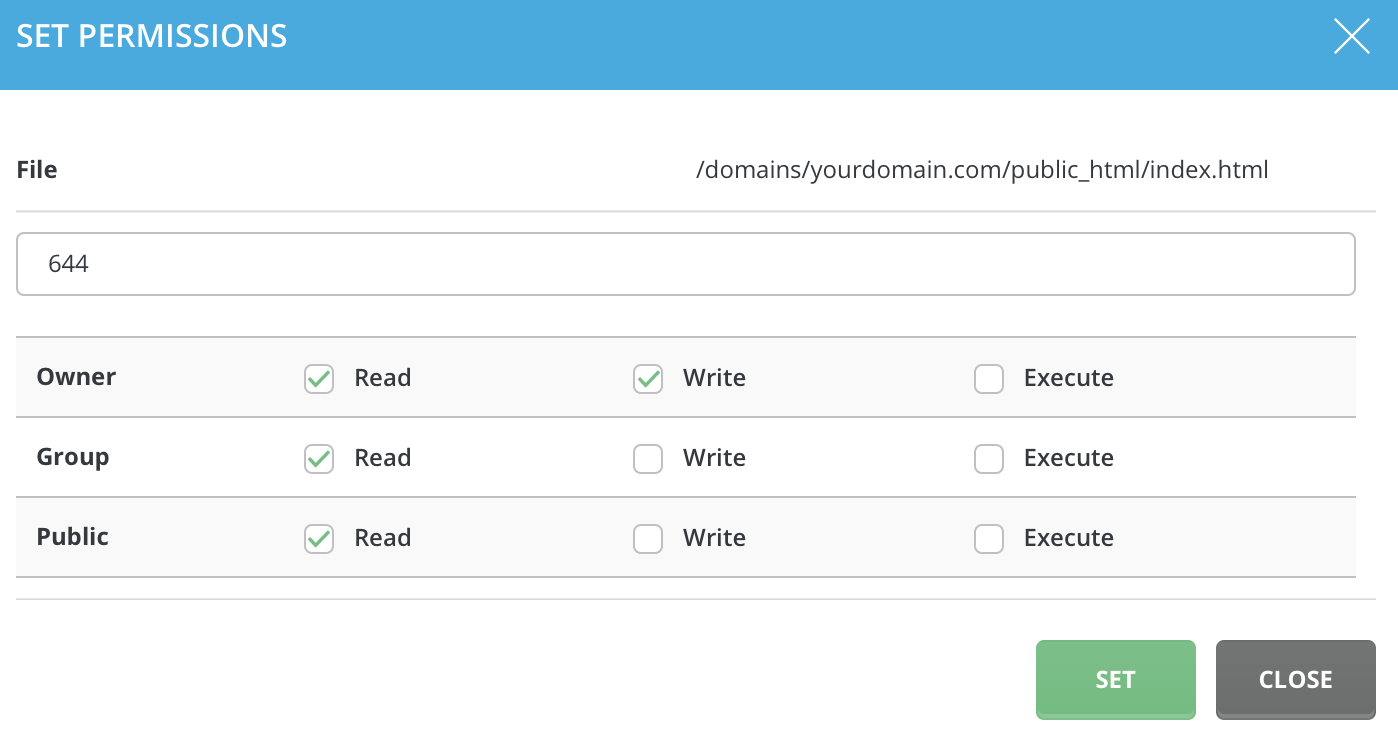 DirectAdmin File Manager permissions